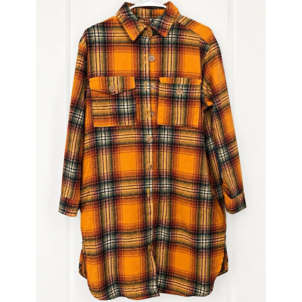 Women’s M Plaid Flannel Long Sleeve Button-Up Shirt w/ Pockets